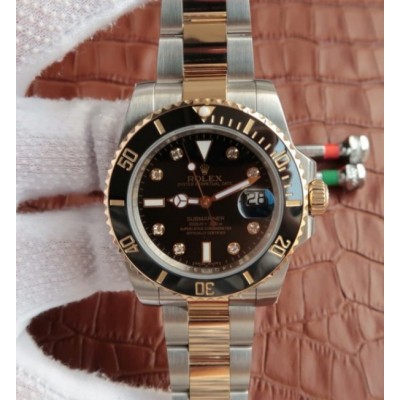 Rolex Submariner 116613 LN Noob Black Dial Diamonds Markers SS/YG Bracelet A3135,Fake Watches,Rolex Fake Watches,Omega Fake Watches,Cartier Fake watches,IWC Fake Watches,Breitling Fake Watches