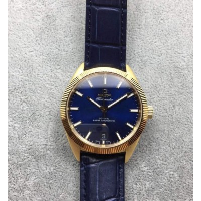 Omega Globemaster Master Chronometer YG Case Blue Dial Leather Strap A8900,Fake Watches,Rolex Fake Watches,Omega Fake Watches,Cartier Fake watches,IWC Fake Watches,Breitling Fake Watches