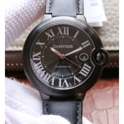 Cartier V6F Ballon Bleu 42mm DLC All Black Black Textured Dial Leather Strap A1847,Fake Watches,Rolex Fake Watches,Omega Fake Watches,Cartier Fake watches,IWC Fake Watches,Breitling Fake Watches