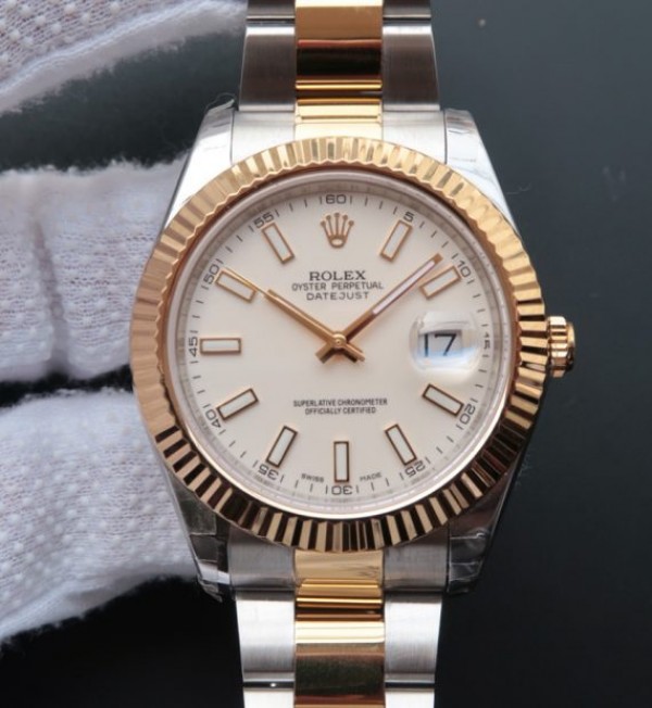 Rolex Date Just II 41mm SS/YG White Dial Lumed Marker SS/YG Bracelet A3136