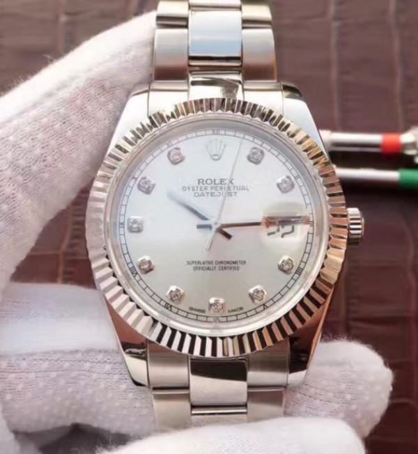 Rolex DateJust 41mm 126334 Fluted Bezel White Dial Diamonds Markers SS Jubilee Bracelet A3235