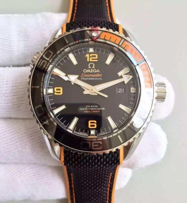 Omega OMF Planet Ocean 42mm Black/Orange Bezel Black Dial Nylon Strap A8900