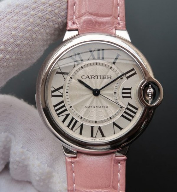 Cartier Ballon Bleu 36mm White Textured Dial Pink Leather Strap