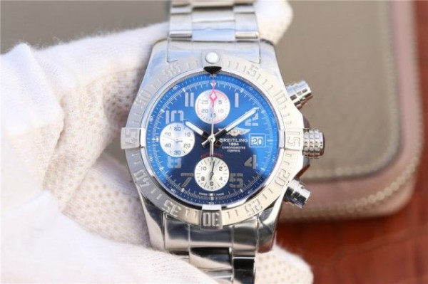 Breitling Avenger II Chronograph 43mm SS GF Blue/White Dial SS Bracelet A7750