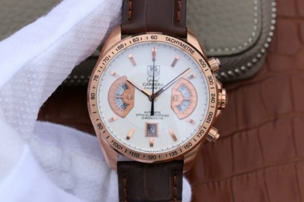 Tag Heuer Grand Carrera Chronograph Rose Gold Calibre 17 White Dial A7750