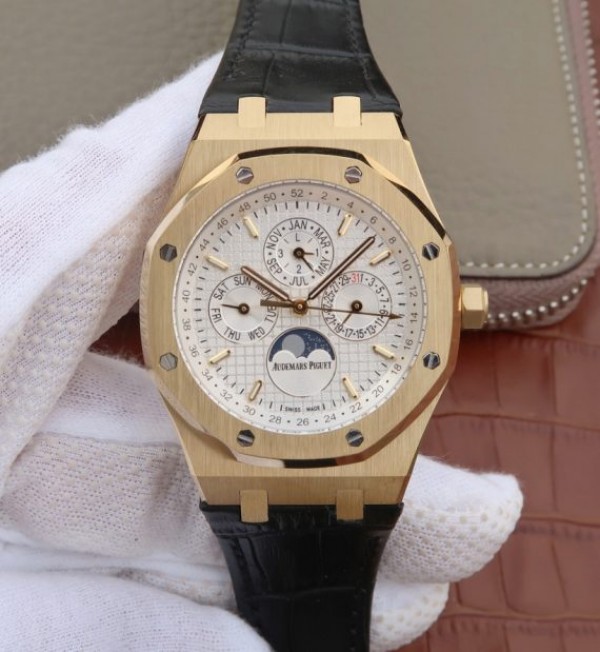 Audemars Piguet JF Royal Oak 41mm 26574 YG White Dial Leather Strap A5134