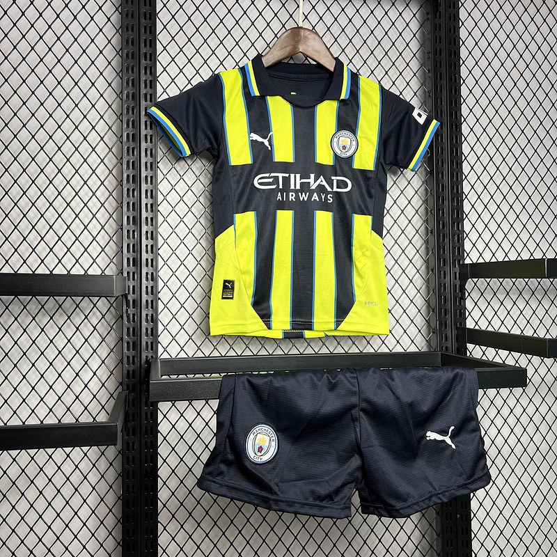 24-25 Manchester City Away Kids Kit  Jersey+Shorts