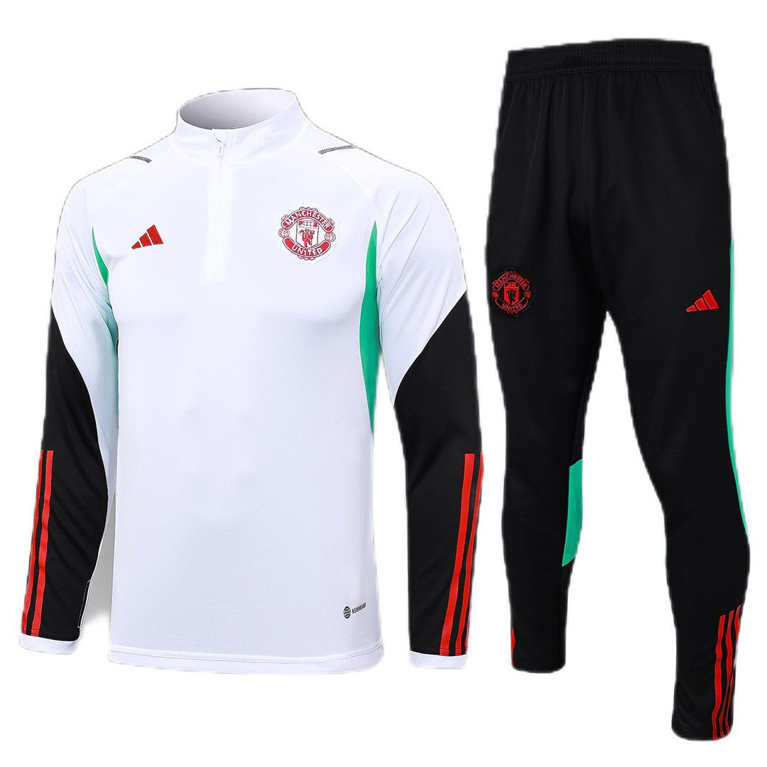 Kids Manchester United Zipper Sweatshirt Kit(Top+Pants) White 2023/24
