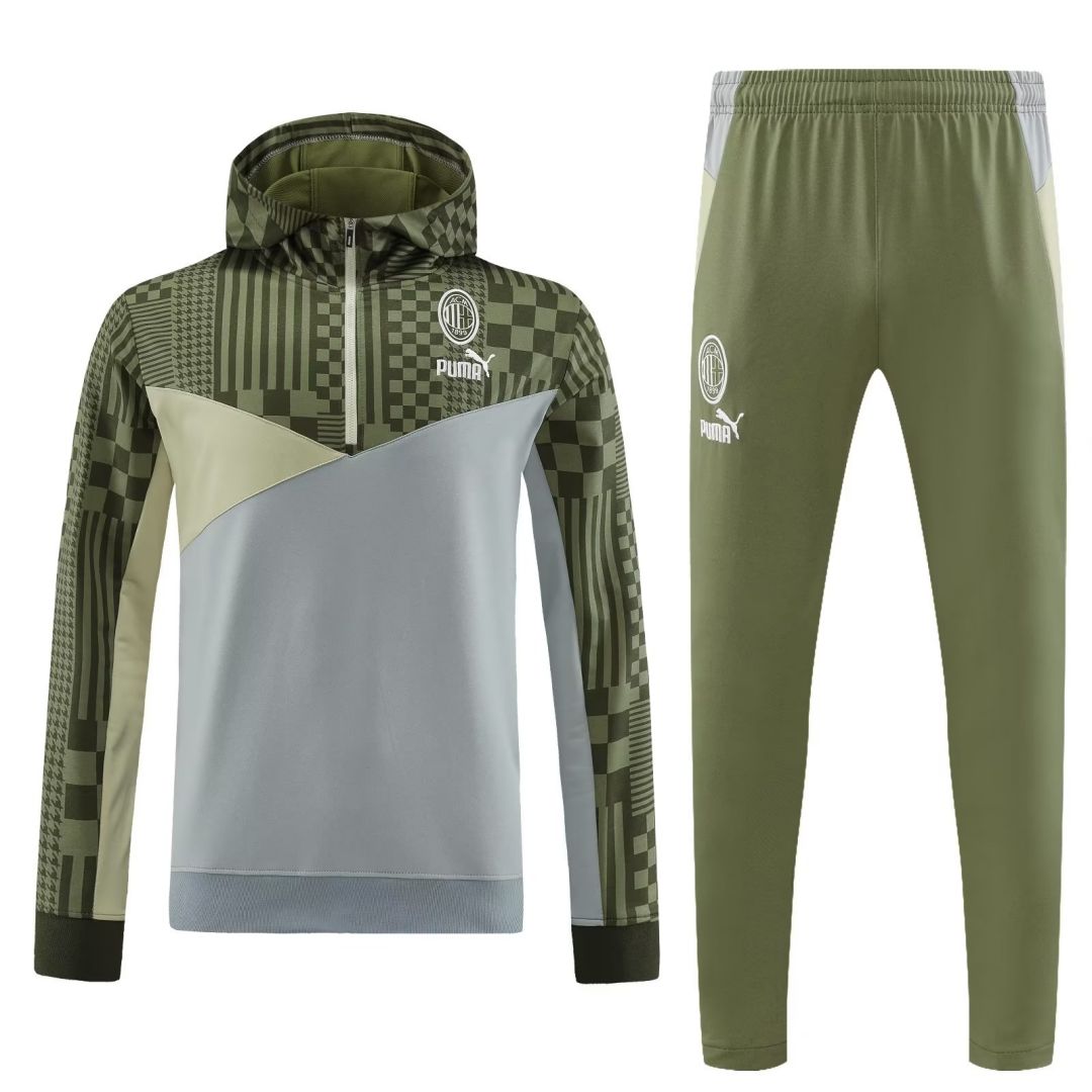 AC Milan Zipper Hoodie Sweat Kit(Top+Pants) Green 2023/24 - view 3