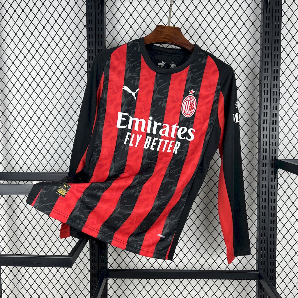 25-26 AC Milan Home Soccer Jersey Red Long Sleeve