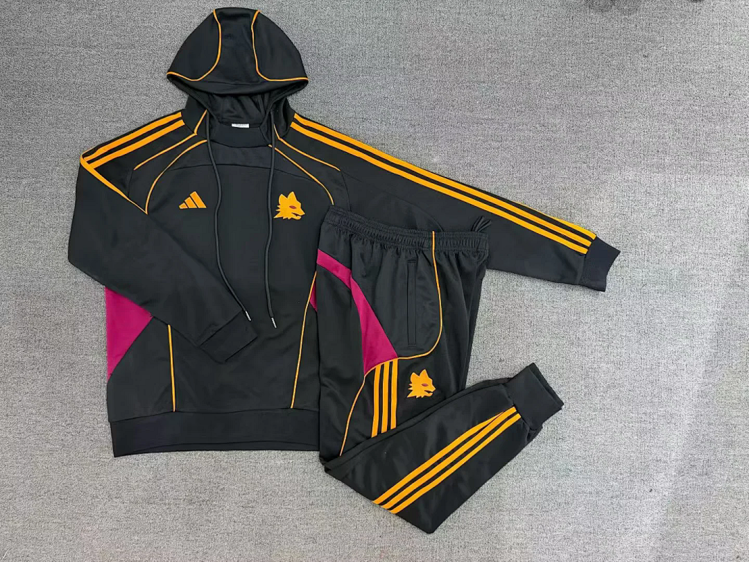 Roma Zipper Sweatshirt Kit(Top+Pants) Black 2025/26