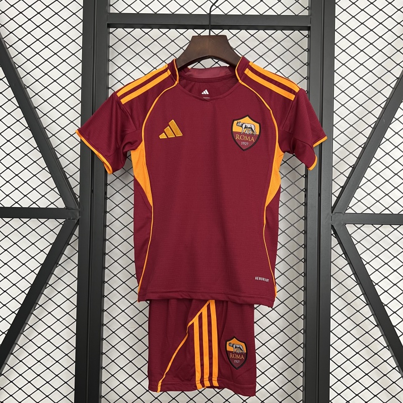 25-26 AS Roma Home Soccer Kids Kit Jersey+Shorts