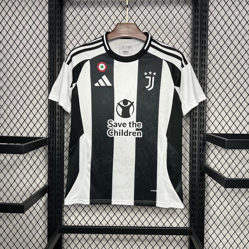 24-25 Juventus Home with Save the Children Sponsor Soccer Jersey