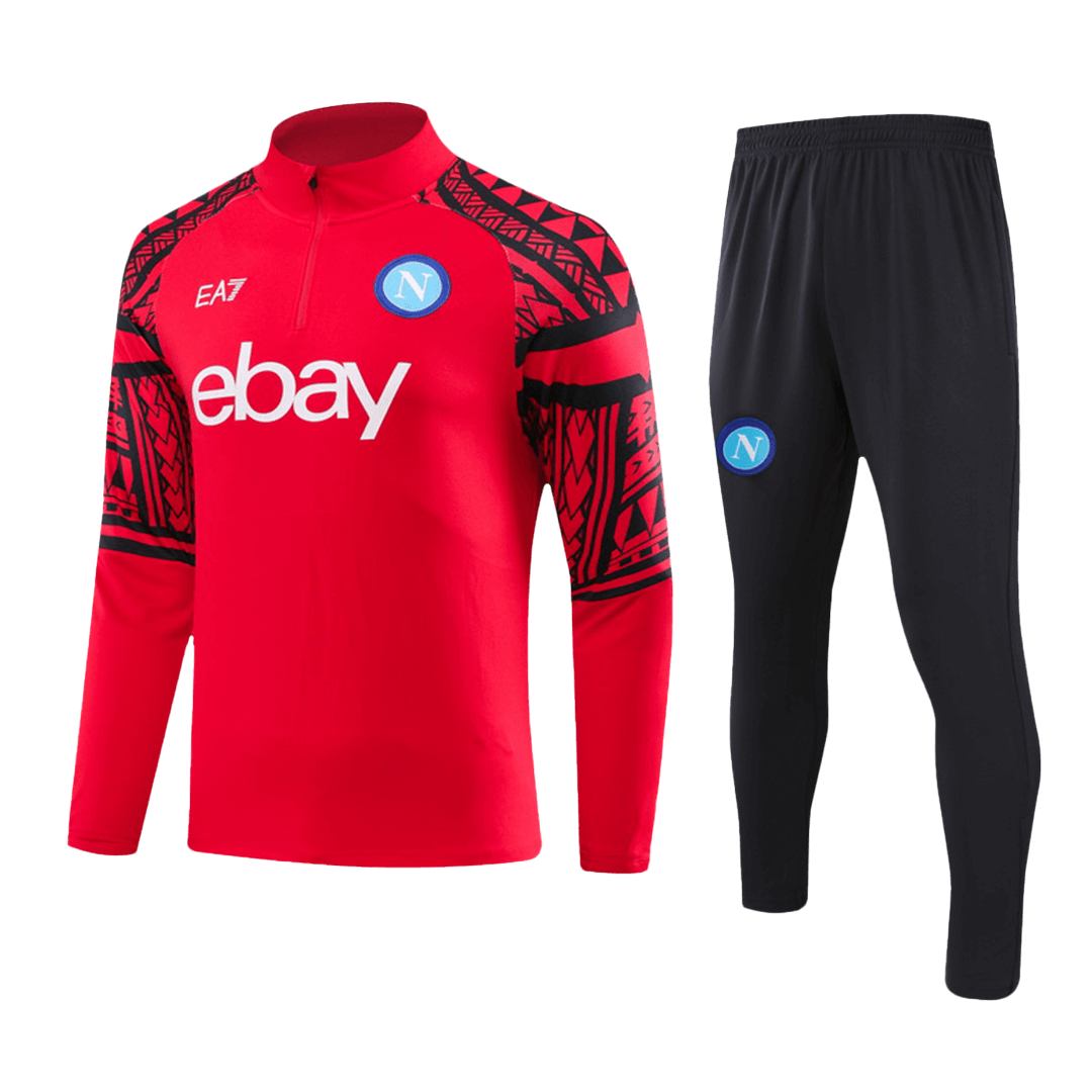 Kids Napoli Zipper Sweatshirt Kit(Top+Pants) Red 2023/24
