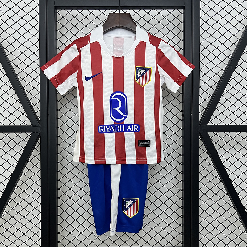 25-26 Atletico Madrid Home Soccer Kids Kit Jersey+Shorts