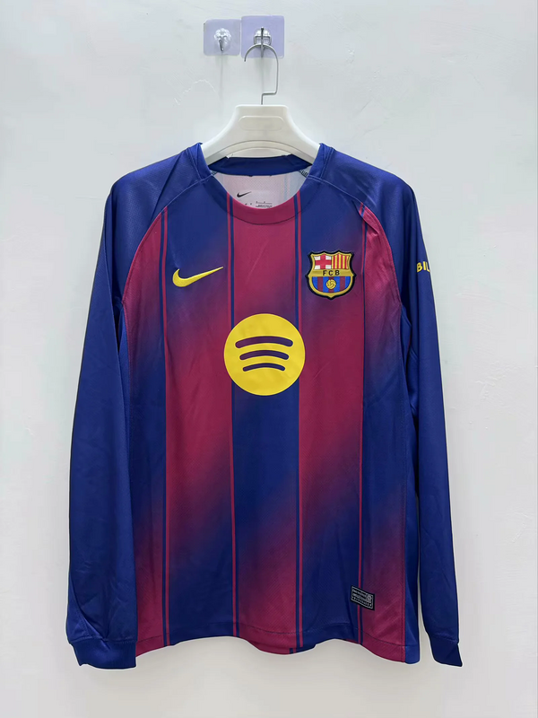 25-26 Barcelona Red Blue Home Soccer Jersey Long Sleeve