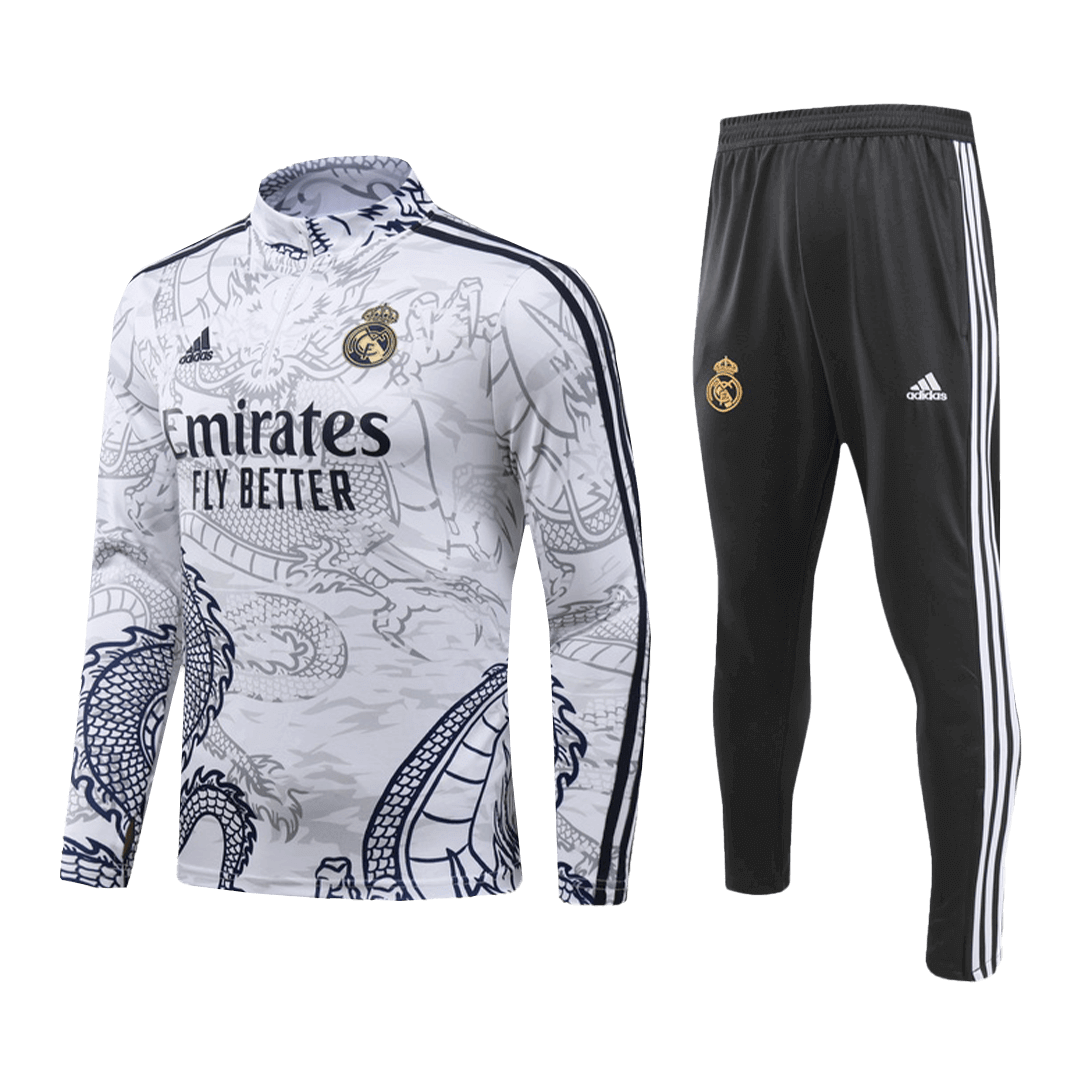 Real Madrid Zipper Sweatshirt Kit(Top+Pants) White 2023/24
