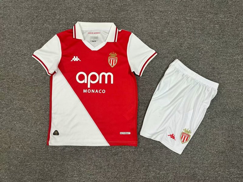 24-25  AS Monaco Home Kids kit Jerseys+Shorts