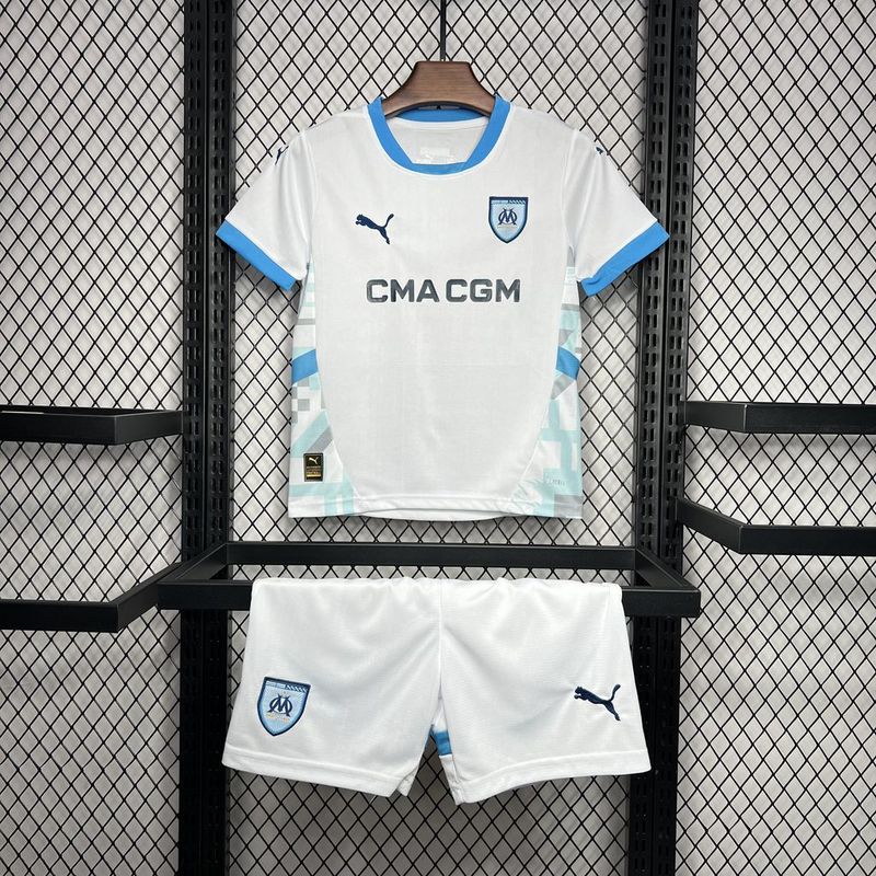 24-25 Marseilles Home Soccer Kids Kit Jersey+Shorts