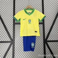 2024 Brazil Home Copa America Football Kids Kit Jersey+Shorts - view 1