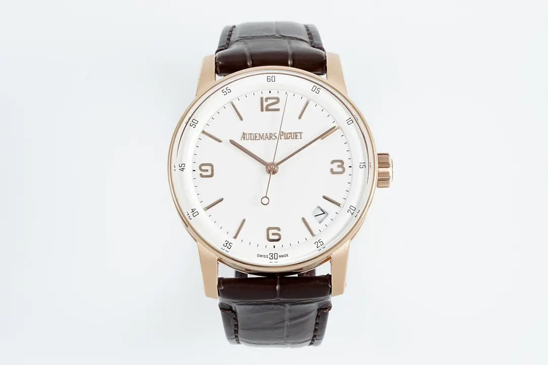 watch Audemars Piguet CODE 11.59 Blue Dial Three-Hand Automatic Watch   41mm Rose Gold Case with Brown Leather Strap