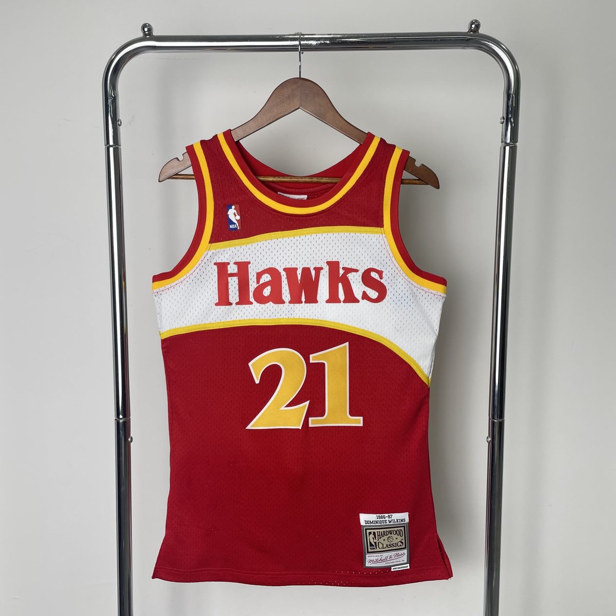 Atlanta Hawks 1985-86 Season Throwback Heat-Pressed Jersey Red #21 Dominique Wilkins