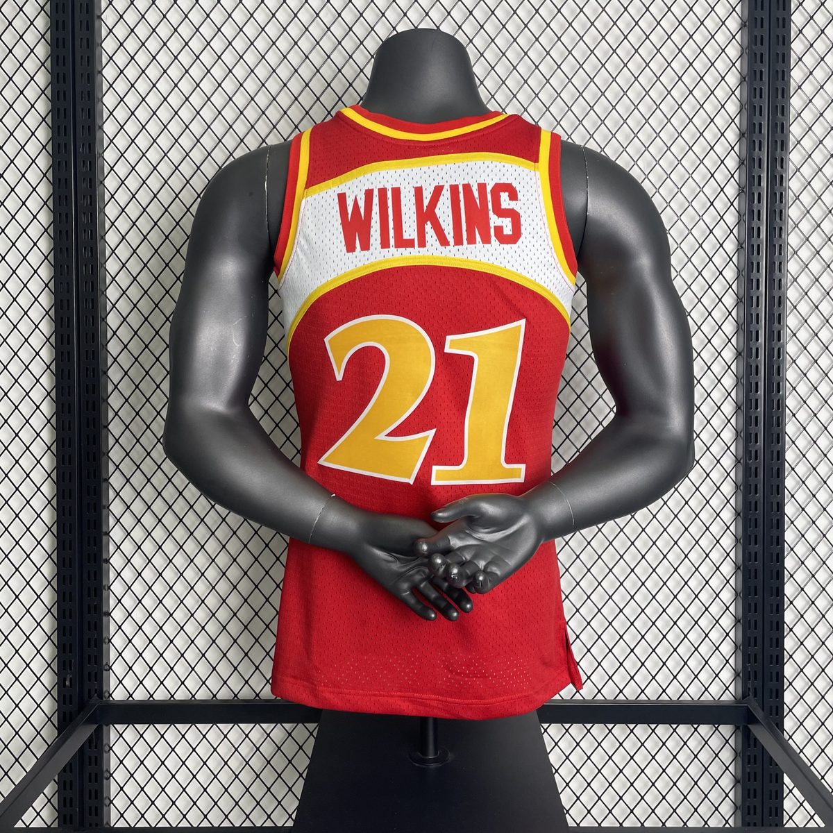 Atlanta Hawks 1985-86 Season Throwback Heat-Pressed Jersey Red #21 Dominique Wilkins - detail