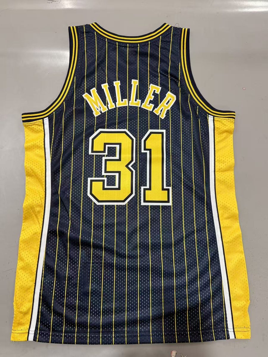 Indiana Pacers 1994-95 Throwback Heat-Pressed Navy #31 Reggie Miller Jersey - detail