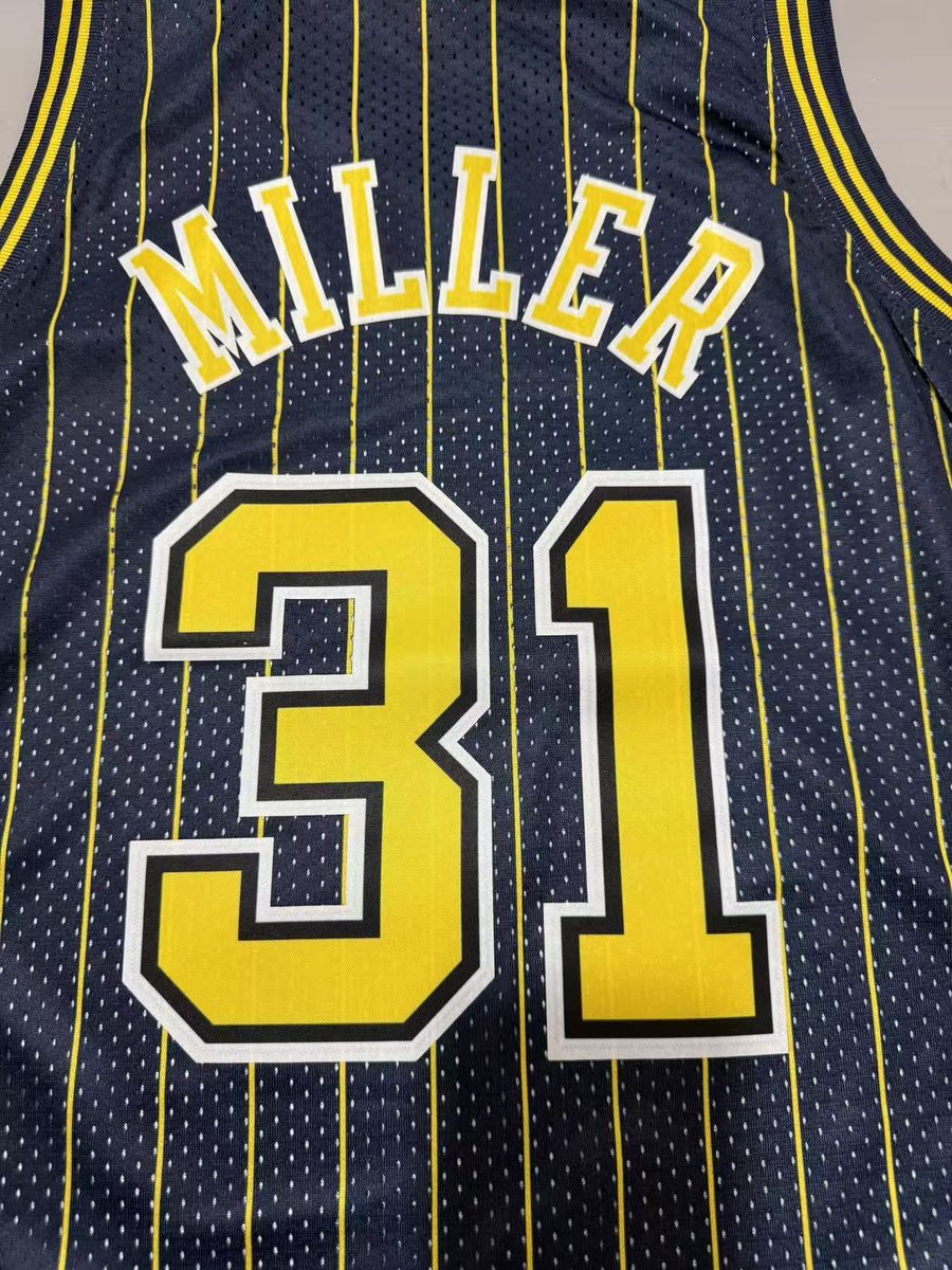 Indiana Pacers 1994-95 Throwback Heat-Pressed Navy #31 Reggie Miller Jersey - detail