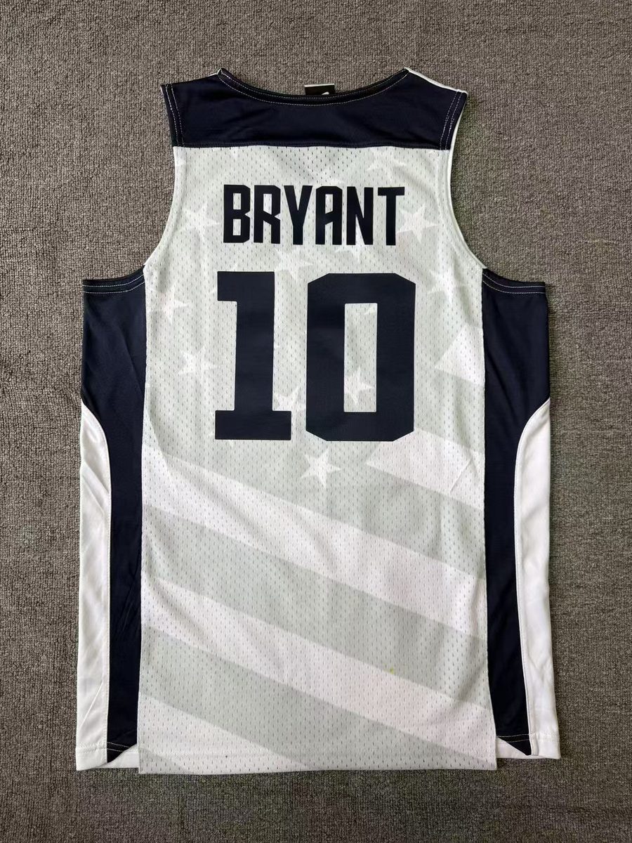 Team USA 2012 Olympic Dream Team White #10 Kobe Bryant Throwback MN Heat-Pressed Jersey - detail