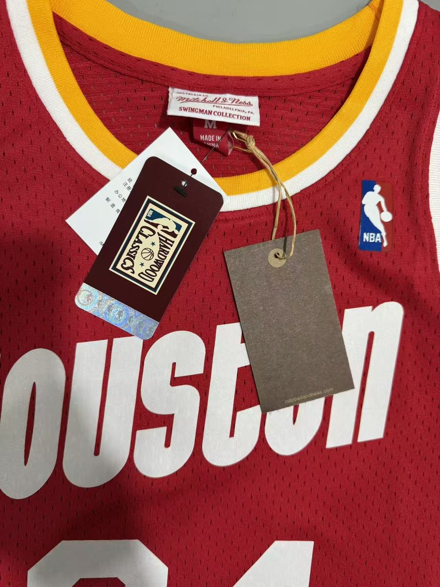 Houston Rockets 1993-94 Throwback MN Heat-Pressed Jersey Red #34 Hakeem Olajuwon - detail