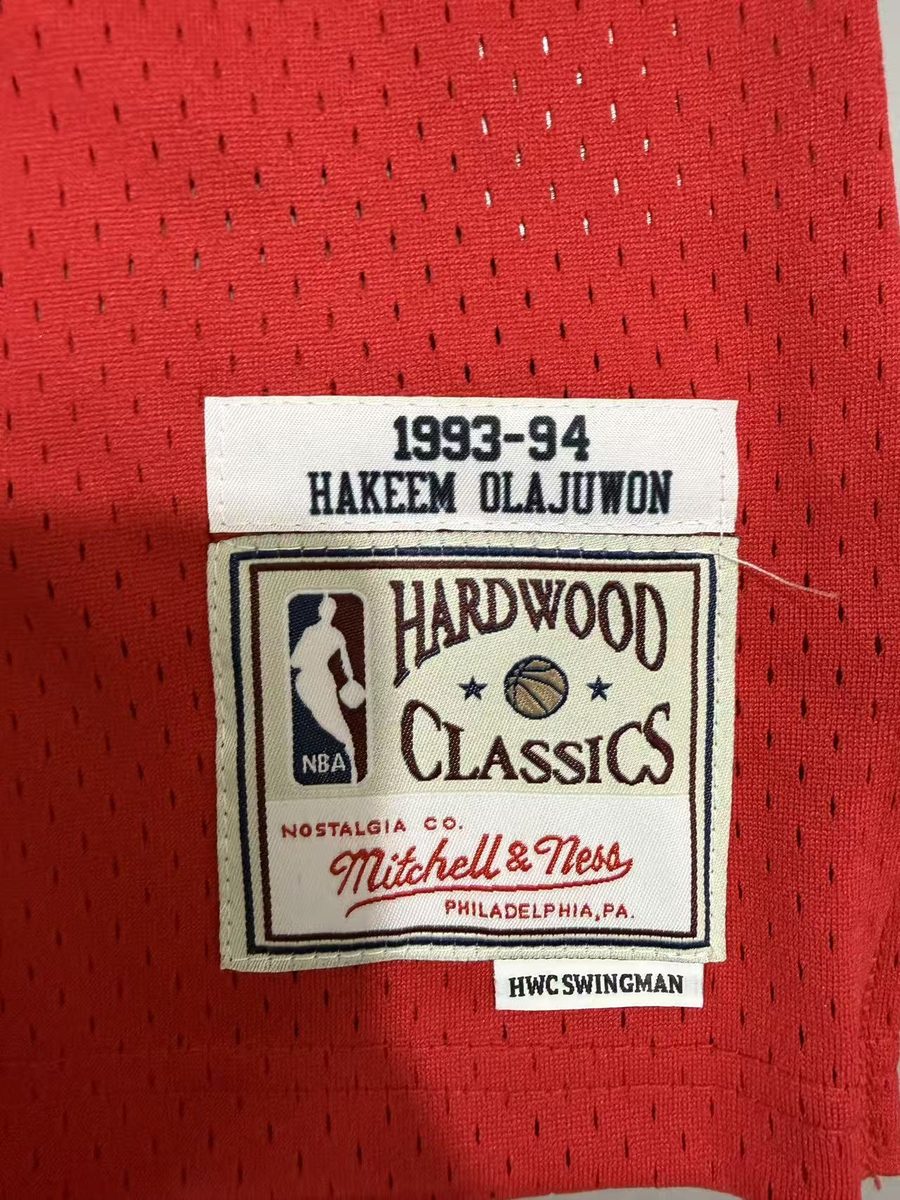 Houston Rockets 1993-94 Throwback MN Heat-Pressed Jersey Red #34 Hakeem Olajuwon - detail