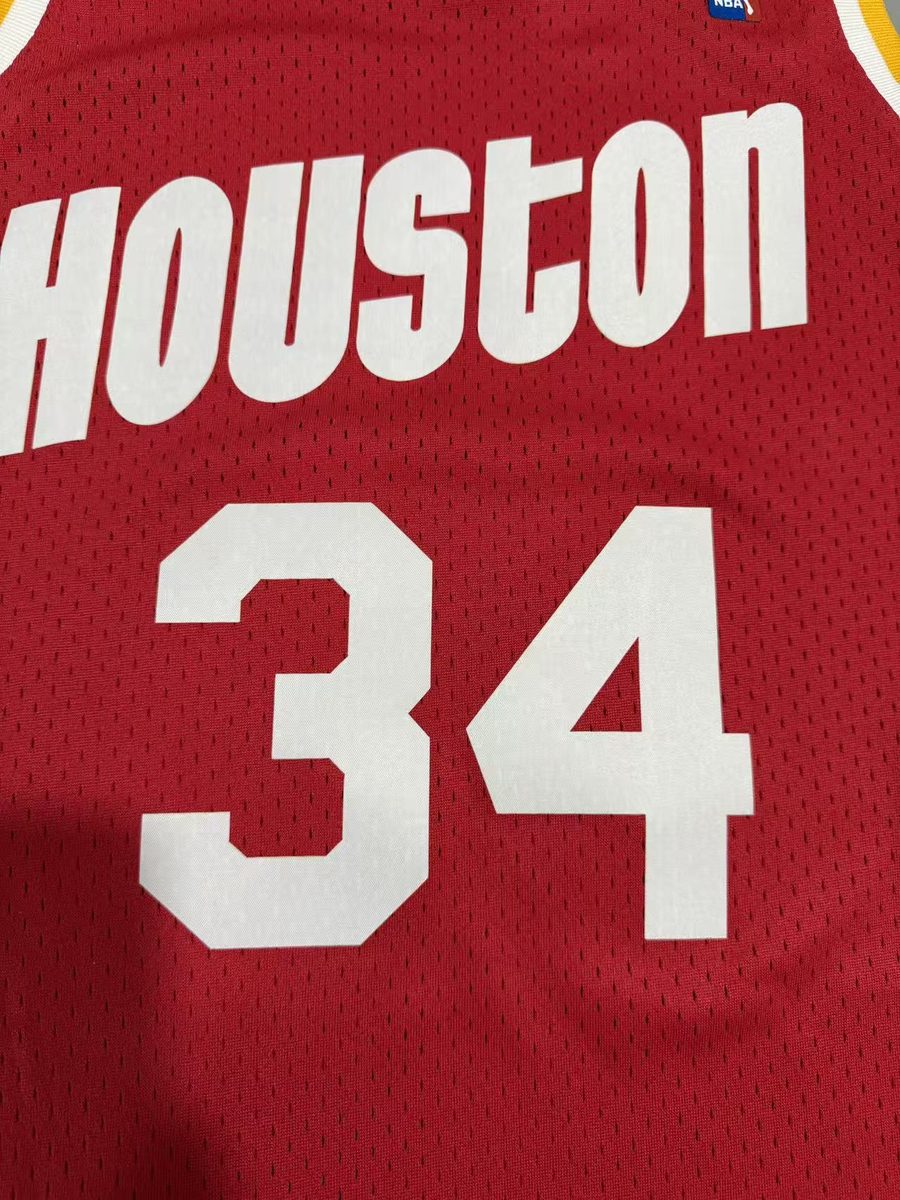 Houston Rockets 1993-94 Throwback MN Heat-Pressed Jersey Red #34 Hakeem Olajuwon - detail