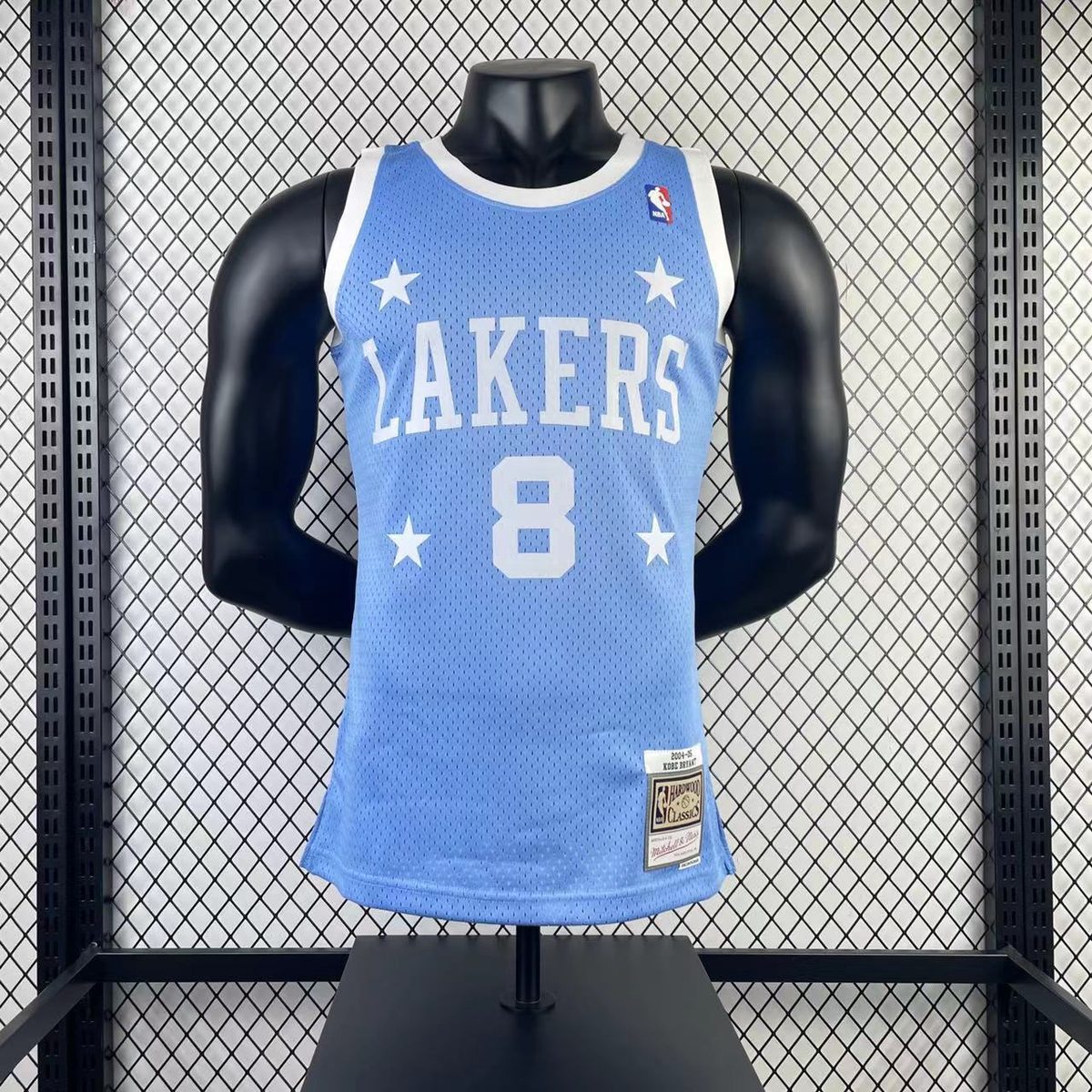 MN Throwback Heat-Pressed Jersey: Los Angeles Lakers 2004-05 Season North Carolina Blue #8 Kobe Bryant - detail