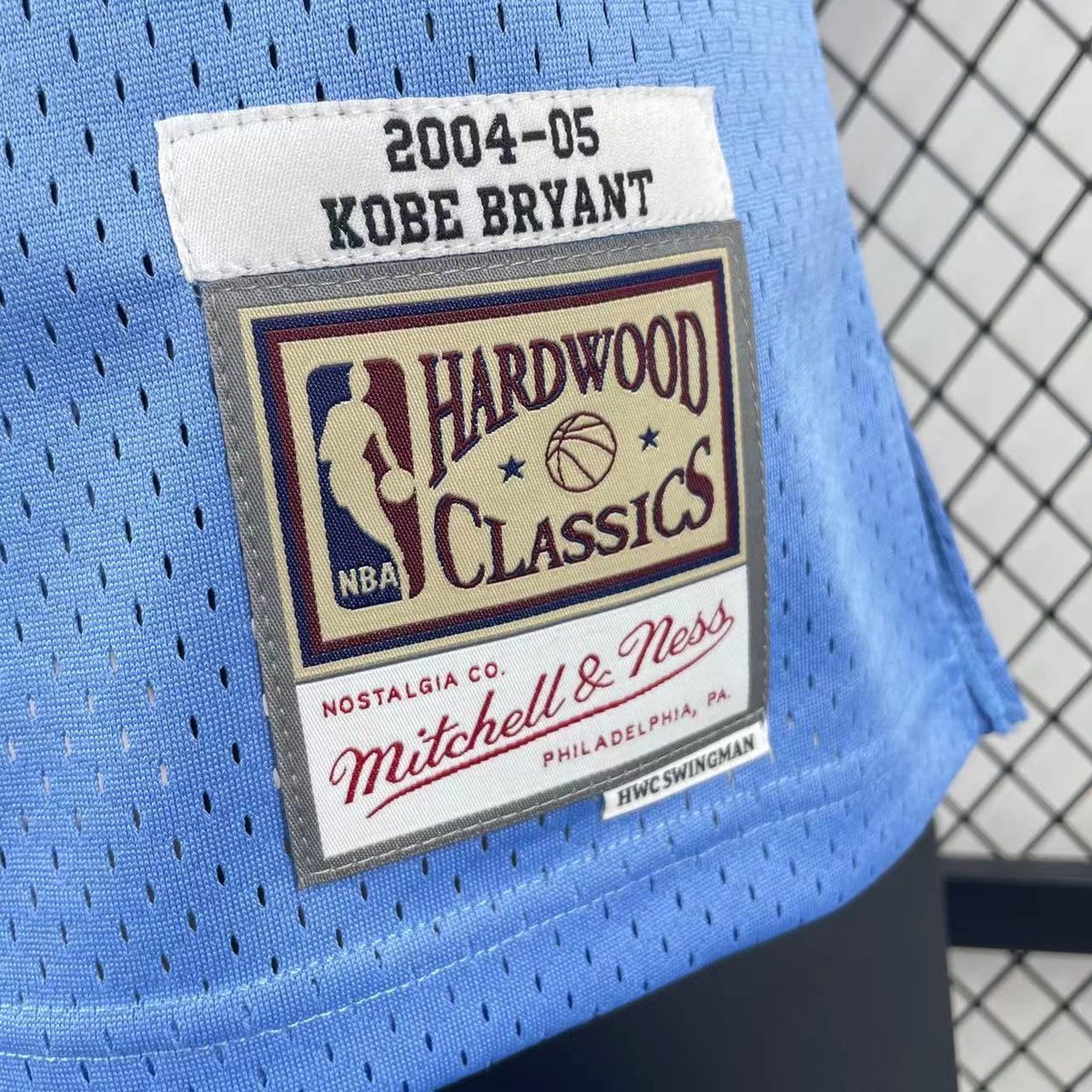 MN Throwback Heat-Pressed Jersey: Los Angeles Lakers 2004-05 Season North Carolina Blue #8 Kobe Bryant - detail