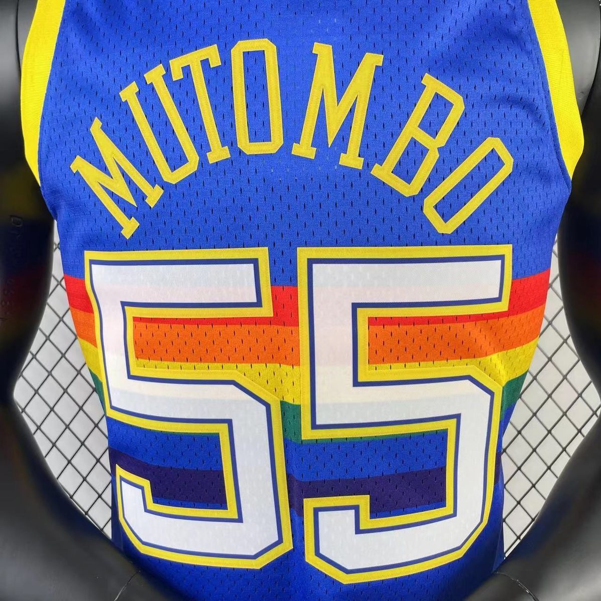 Denver Nuggets 1991-92 Throwback Jersey Blue #55 Dikembe Mutombo - detail