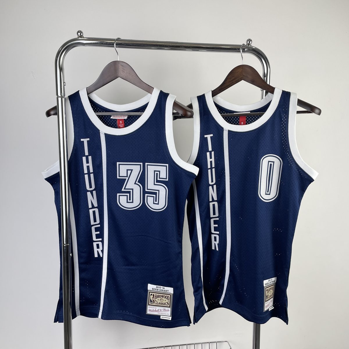 Oklahoma City Thunder 2015-16 Season Throwback Swingman Jersey Navy #35 Kevin Durant - detail