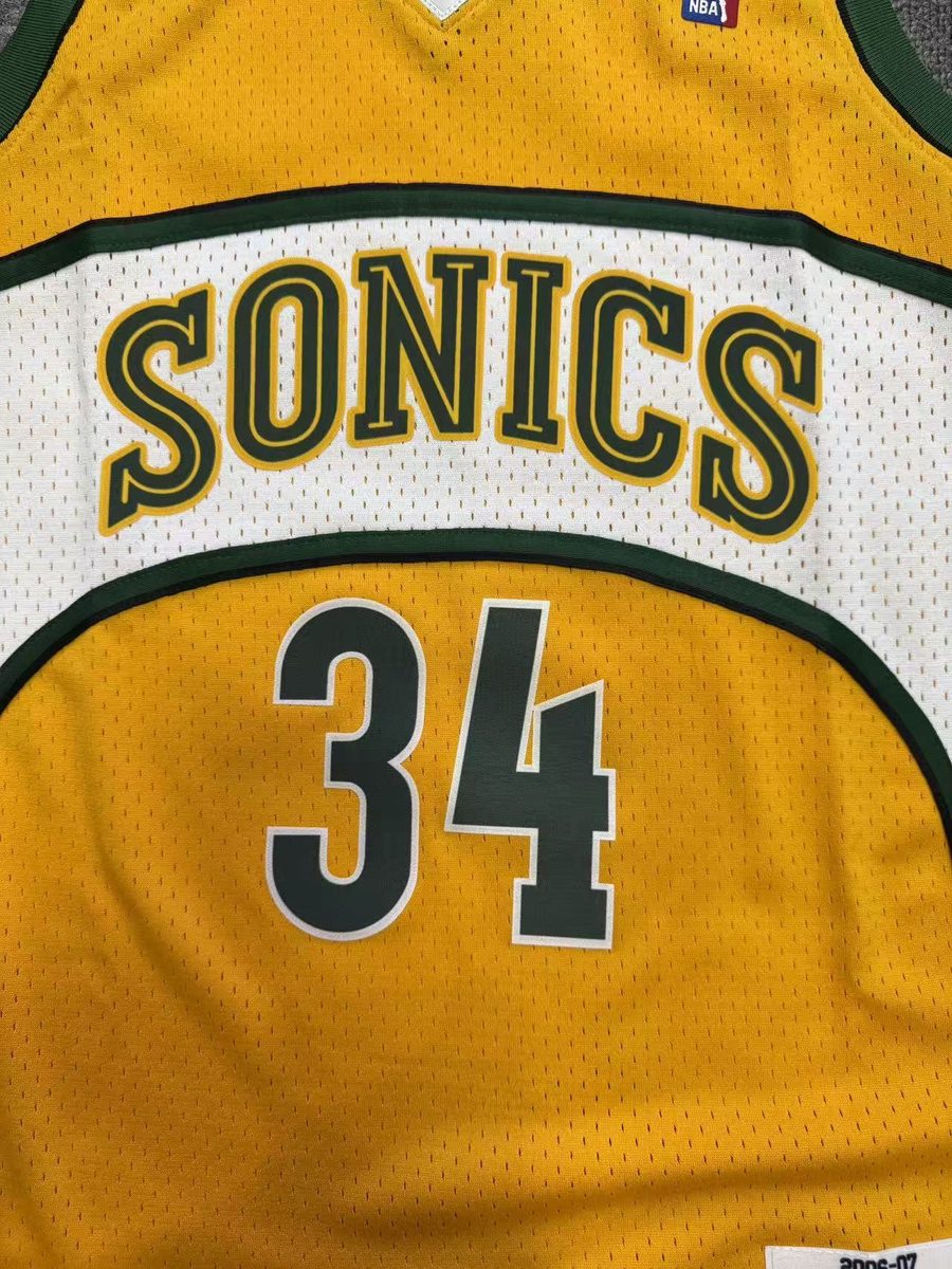 Seattle Supersonics 2006-07 Season Throwback Swingman Heat-Pressed Jersey Cream #34 Ray Allen - detail