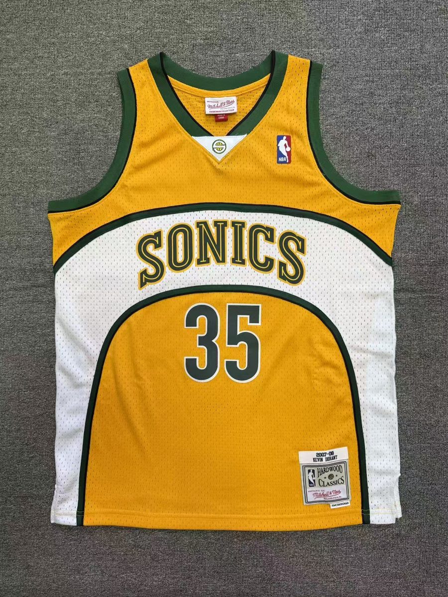 Nike MN Throwback Heat-Pressed Swingman Jersey: Seattle Supersonics 2007-08 Season Yellow #35 Kevin Durant