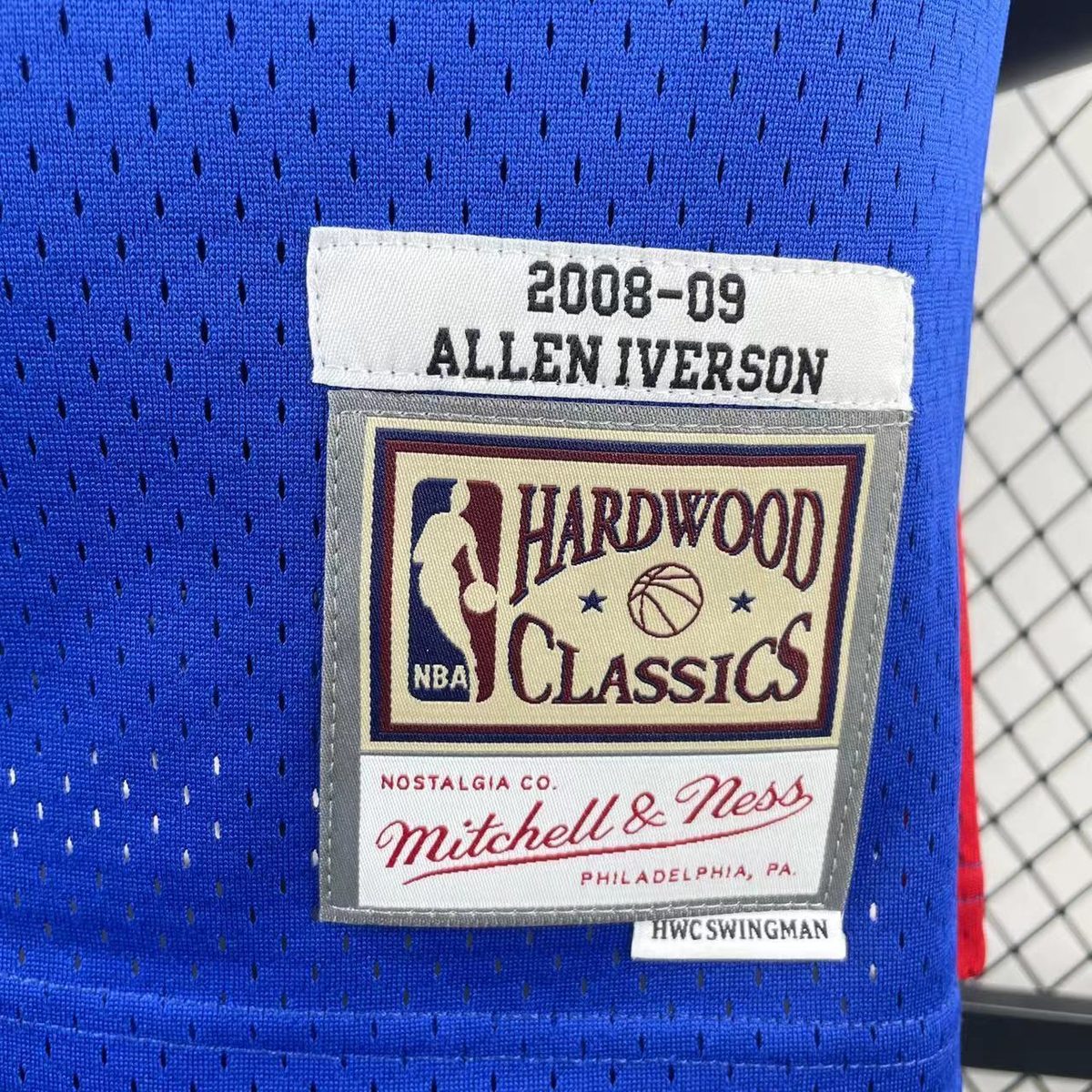 Detroit Pistons 2008-09 Throwback Heat-Pressed Jersey Royal Blue #1 Allen Iverson - detail
