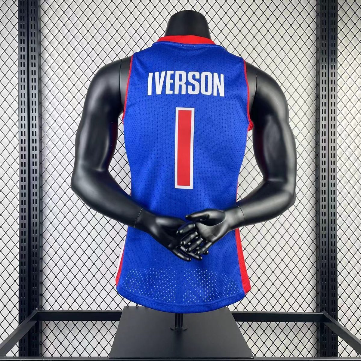 Detroit Pistons 2008-09 Throwback Heat-Pressed Jersey Royal Blue #1 Allen Iverson - detail