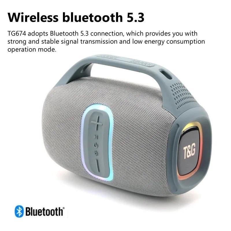 TG-674 Wireless Bluetooth High Quality Stereo Bass Waterproof BT Speaker LED RGB Light Portable Fabric Active Speaker FM Radio