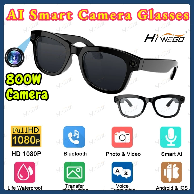 Ai Smart Glasses With 800w Pixel Sony Camera For HD1080P Photography Video Sound Record Calls ChatGPT Translation Sunglasses