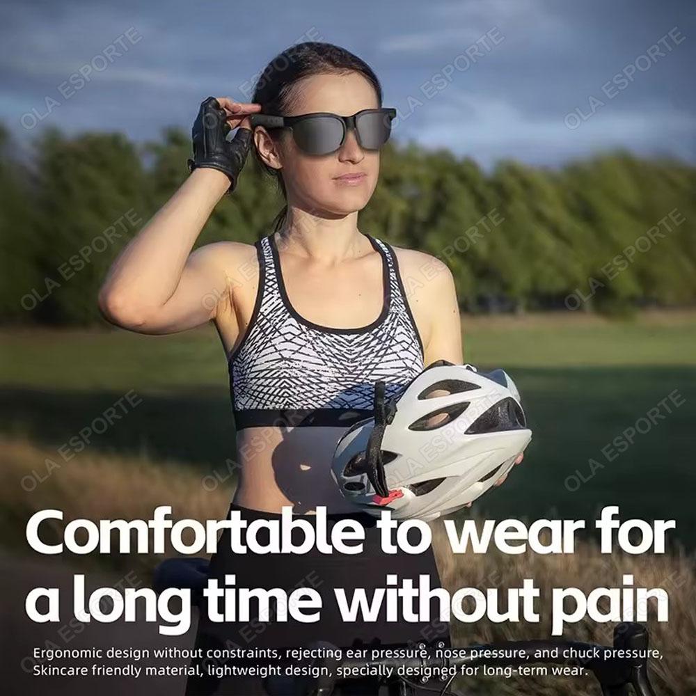 Smart glasses, designed for men, new arrival with Bluetooth 5.3, featuring stereo bass sound with blue light protection, dual speakers, touch control system, music playback, headphones, and sunglasses functionality.