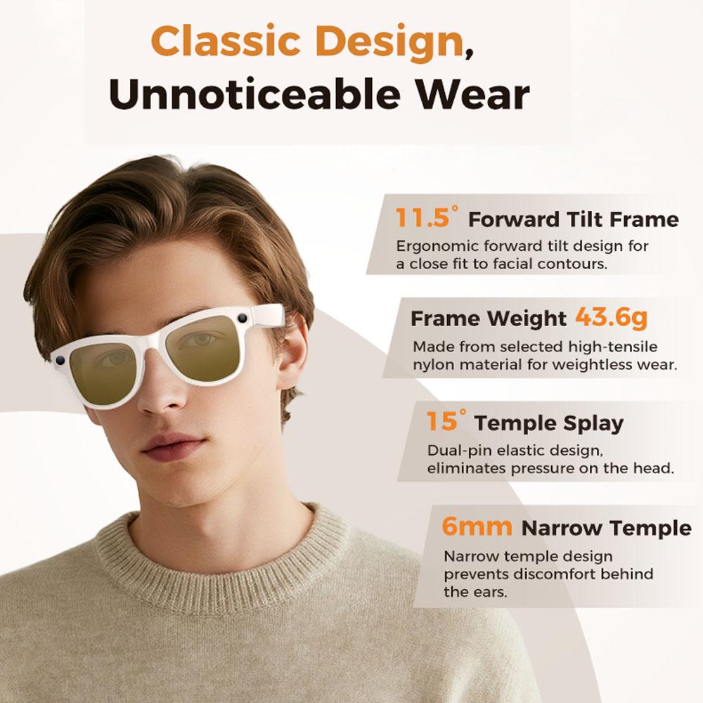 M02 AI Smart Glasses 8MP Camera Video Recording 100+Languages Translation Sunglasses Bluetooth Call Music Play with Charging Box