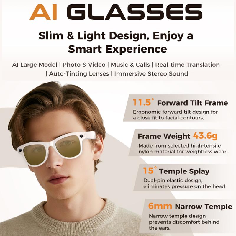 Smart Glasses, New in 2025, with Video Recording Camera, AI Photo Recognition, Bluetooth Calling, Voice Translation, Sunglasses, For Men and Women