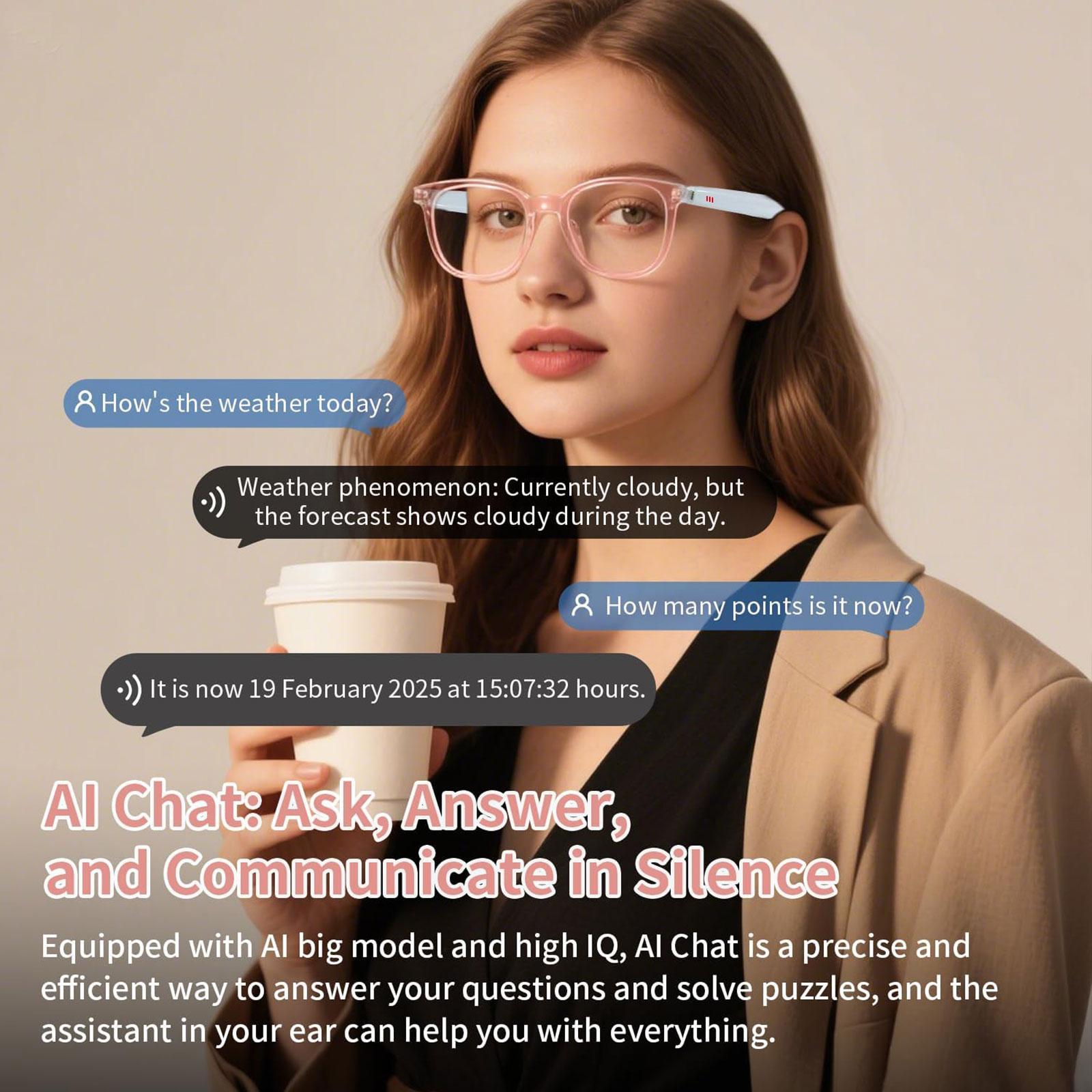 Smart AI Translation Glasses, Real-Time App Translation in Over 160 Languages, Light-Sensing Color-Changing Lenses