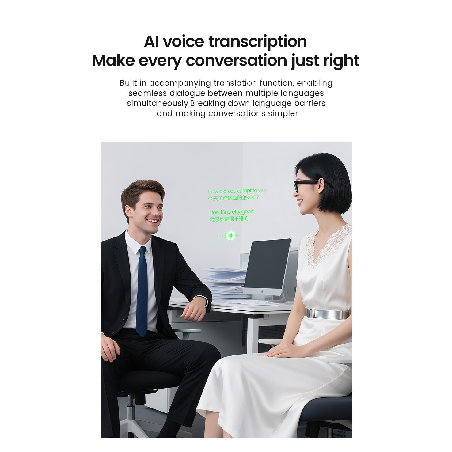 Ai Glasses with Camera  E02 8MP Real TIme Translation Anti-Shake Shooting Ai Voice Transcription Long Duration Wearable Headset