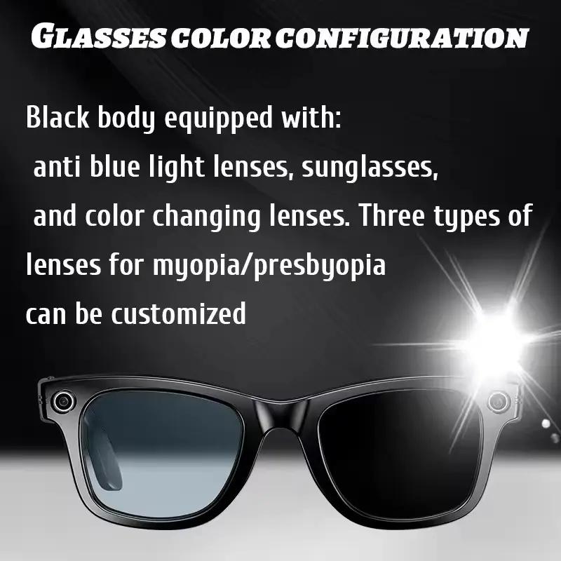 Smart glasses, AI translation, Bluetooth calling, music and voice assistant, smart sunglasses design, camera control and video recording, object recognition