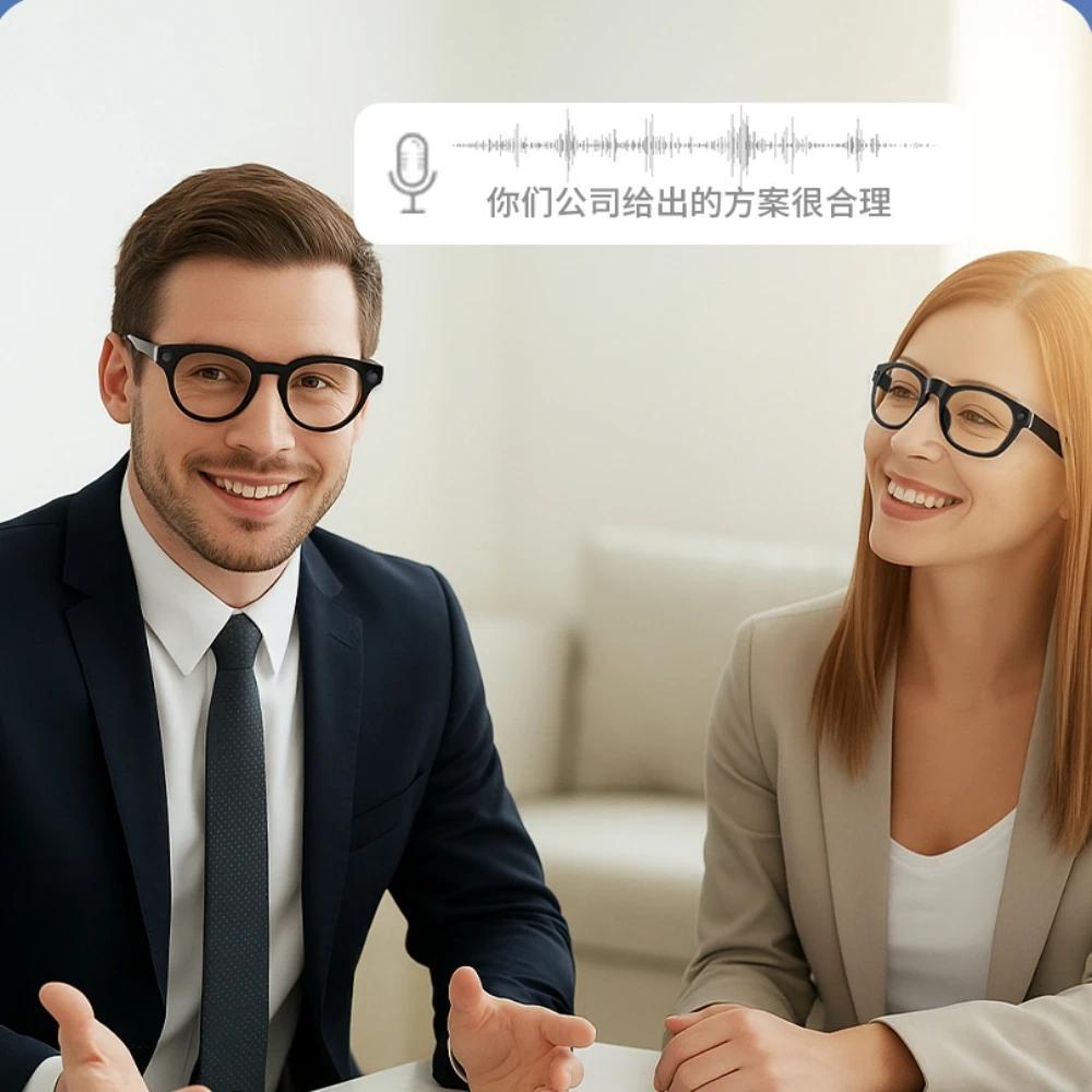 Smart glasses with AI technology, 32MP HD camera, compact 1200P HD video recording, V03-T6 sunglasses, AI smart assistant, wireless BT headphones, perfect for office use